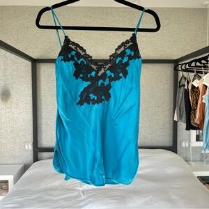 La Perla Maison Silk Black Turquoise Teal Tank Top Cami Lingerie NEW